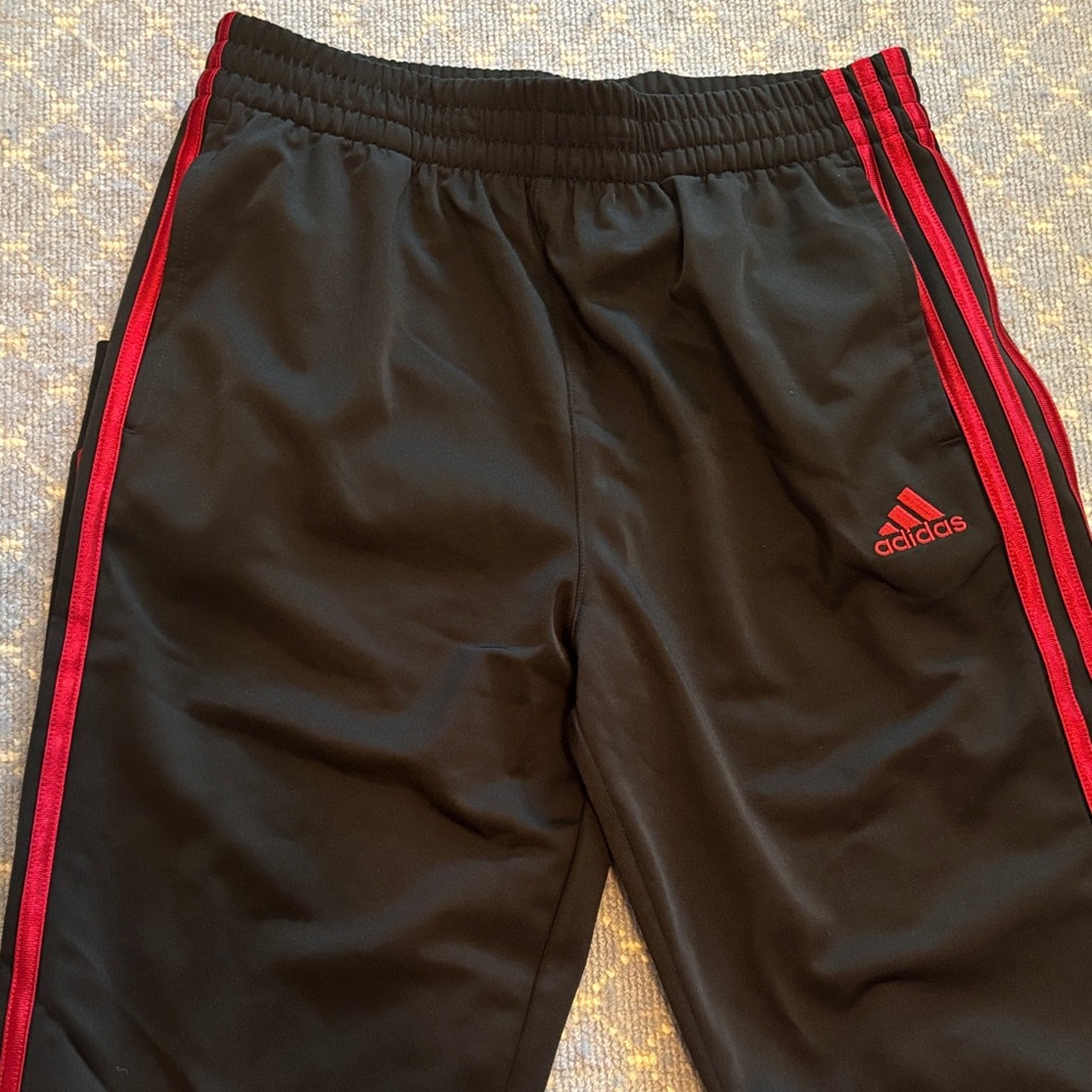 EUC Adidas Kids Black Joggers with Red Stripes Sz 14-16